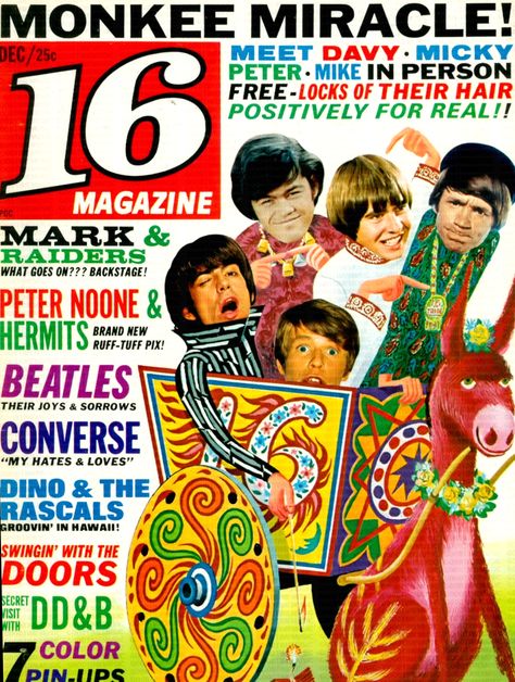 16 Magazine, December 1967. Tiger Beat Magazine, 16 Magazine, Mike Nesmith, I Hate Love, Tiger Beat, Paul Revere, Teen Magazine, Hair Magazine, Davy Jones