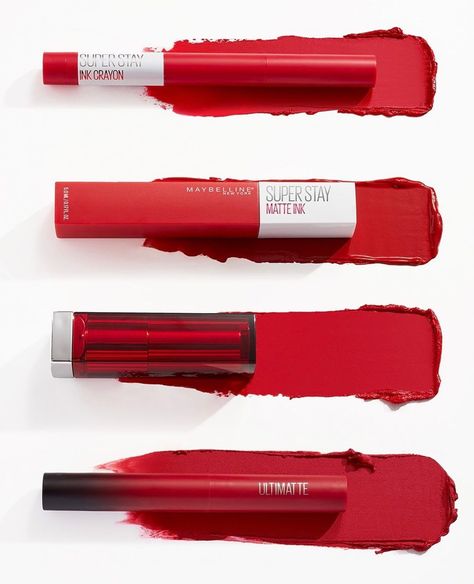 Maybelline Red Lipstick, Ruby Lipstick, Maybelline Lipstick, Holiday Lip, Best Lipsticks, Makeup Makeover, Maybelline New York, Lipstick Shades, Top To Bottom