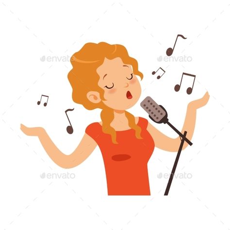 Girl singing with microphone, singer character cartoon vector Illustration on a white background Girl Singing Drawing, Cartoon Singer, Singer Illustration, Singer Drawing, Singing Drawing, Singing Microphone, Girl Singing, Globe Vector, Woman Singing