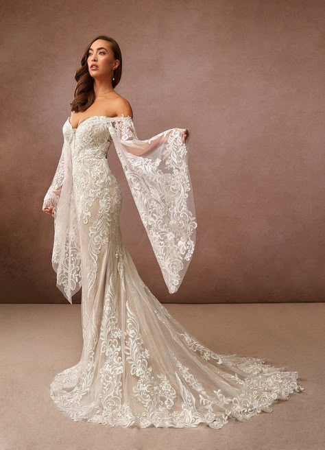 Fairy Goddess Wedding Dress, Bell Sleeve Wedding Dress, Contemporary Wedding Dress, Memphis Wedding, Chapel Train Wedding Dress, Trendy Party Dresses, Beach Wedding Dresses, V Neck Wedding Dress, Dream Wedding Ideas Dresses