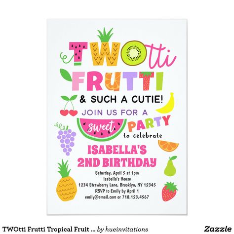 Twotti Fruity, Tutti Frutti Birthday Party, Fruit Birthday Party, 2nd Birthday Party For Girl, Fruit Birthday, Fruit Summer, Bumbo, 2nd Birthday Party Themes, 2nd Birthday Invitations