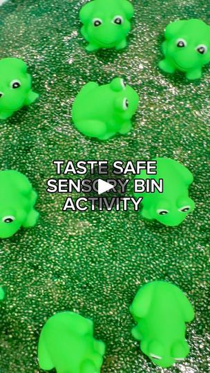 84K views · 1.1K reactions | Chia slime is a quick and easy taste safe sensory activity that your little one will love! Just combine 1 cup chia seeds with 4 cups water and soak overnight. Mix in food coloring, and you’re ready to go! You can add whatever you like that’s age appropriate for your baby or toddler to pull out of the slime! I chose color coordinating bath toys. These are great for mouthing babies!I picked green food coloring and green frogs to promote color recognition. It also kind of reminded me of a swamp or marsh where frogs might want to hang out! 🐸The sensory bin I am using is by Inspire My Play. Everything is listed in my Amazon store under “Sensory Bin”. Comment SENSORY if you want the link sent to your inbox! 🤗This activity is taste safe and appropriate for 6m+. 😎 A Chia Seed Sensory Bin, Green Activities For Toddlers, Green Sensory Bin, Frog Sensory Bin, Chia Slime, Activity Bins, Colour Exploration, Taste Safe Sensory, Reggio Activities