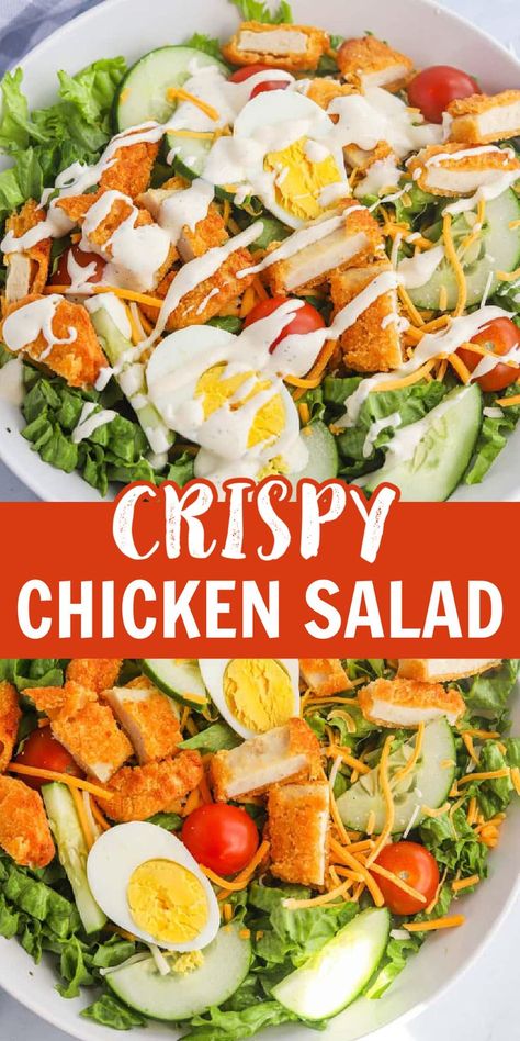 Red Robin Crispy Chicken Salad Recipe, Chicken Tossed Salad Recipe, Salad With Chicken Tenders, Chicken Tender Salad Recipes, Side Dishes For Chicken Tenders, Crispy Chicken Salad Recipe, Fried Chicken Salad Recipe, Meatless Salads, Chicken Salad For Dinner