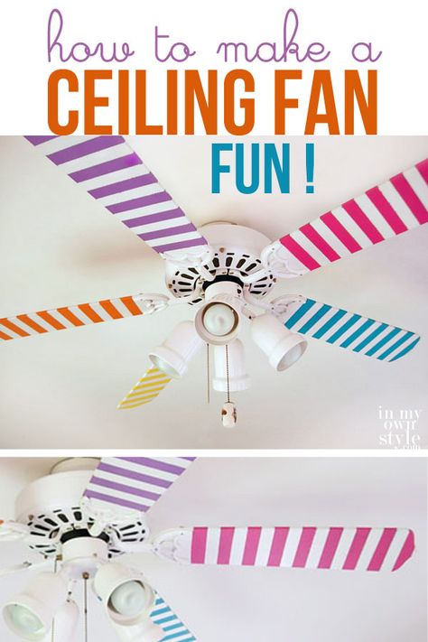 How to paint stripes on ceiling fan blades. Customize the blades using a room's color scheme or use a mix of fun colors. #ceilingfans #painted #paintingstripes #ceilingfanmakeover Ceiling Fan Makeover, Diy Projects For Bedroom, Ideas Habitaciones, Teenage Girl Room, Cute Diy Room Decor, Dekor Diy, Teen Decor, Cute Bedroom Ideas