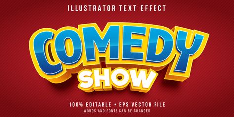 Editable text effect - comedy show title... | Premium Vector #Freepik #vector #template #cartoon #comic #retro Samurai Animals, Comedy Logo, Candy Text, Animals Reference, Show Logo, Script Text, Text Logo Design, Online Logo Design, 3d Text Effect