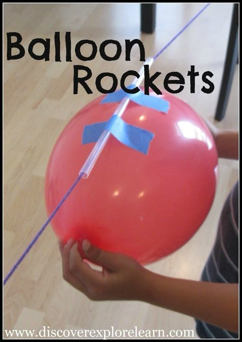 Super-fun balloon rockets also teach an important science lesson. | 33 Activities Under $10 That Will Keep Your Kids Busy All Summer Balloon Rockets, Vetenskapliga Experiment, Uppfostra Barn, Balloon Rocket, Easy Science Projects, Kid Science, Science Projects For Kids, Toddler Snacks, Easy Science