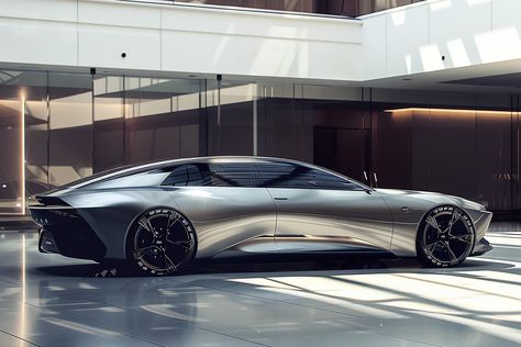 #FuturisticSedanCar #ConceptCarDesign #Sharp2030 #SideView #3:2AspectRatio #TheCandie Futuristic Car Concept Art, Ev Concept Car, Sedan Concept, Futuristic Race Car, Futuristic Concept, Concept Car Interior Sketch, Inspirational Digital Art, Sedan Cars, Concept Car Design