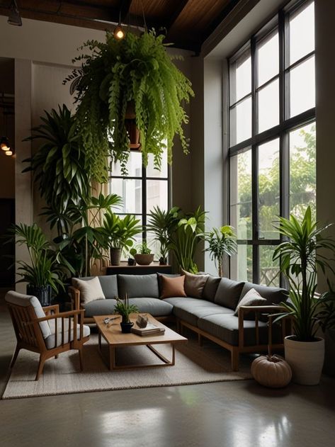 #HomeDecor #IndoorPlants #ModernLiving #NatureInspired #HomeLobby #GreenDesign #PlantDecor #LivingRoomIdeas Masculine Plants Decor, Minimalist Living Room Plants, Living Room With Greenery, Homes With Plants, Jungle Living Room, Indoor Plant Decor Ideas, Modern Setup, Hotel Plants, Plant Placement