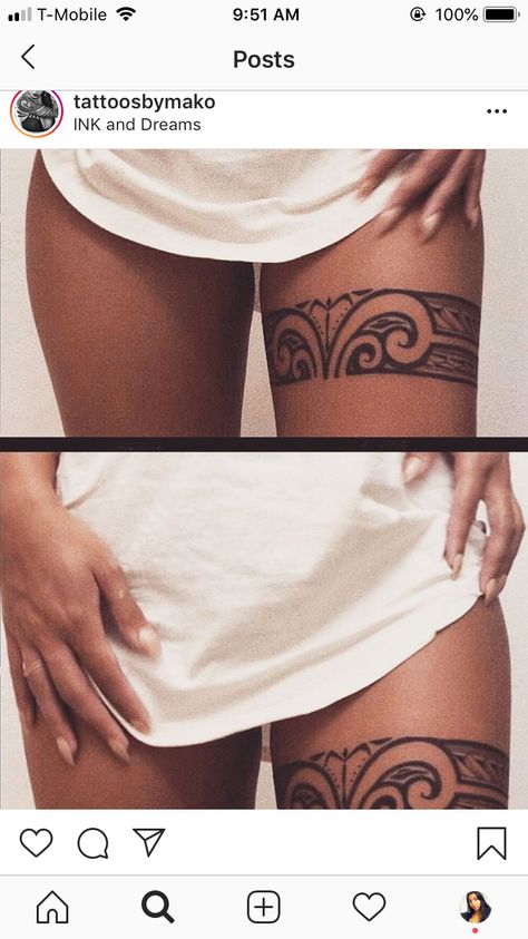 African Band Tattoo, Thigh Band Tattoo Black Women, Samoan Tattoos For Women, Female Trible Tattoos, Thigh Trible Tattoos Women, Samoan Leg Tattoo For Women, Hip Thigh Tattoos Women Ideas, Polynesian Tattoos Women Thigh, Mexican Trible Tattoos