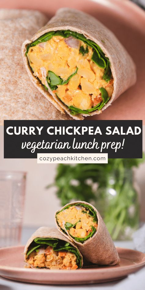 Curry Chickpea Salad, Wraps Recipes Vegetarian, Chickpea Wrap, Vegetarian Wraps, Work Lunch Ideas, Mason Jar Salads, Easy And Quick Recipes, Jar Salads, Easy Vegetarian Lunch