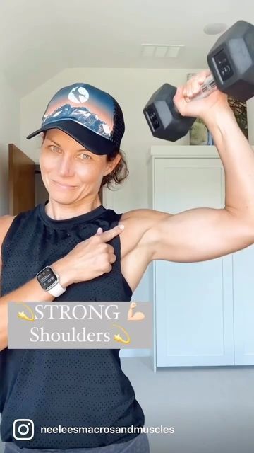 Neelee Tschetter | Certified Macro Coach on Instagram: "Not only do STRONG 💪🏻 Shoulders look great but they are essential for upper body strength for everyday activities! You use your shoulders for carrying groceries, pulling weeds, picking up kids, reaching the top shelf and so much more. Be sure to do some arm circles and jumping jacks to warm up your muscles then try this shoulder circuit 2-3x. Reminder ~ your form is crucial to building strength & avoiding injury. Form first then increase Side Lateral Raise, Db Shoulder Press, Upper Arm Exercises, Build Shoulders, Abdominal Pain Relief, Healthy Book, Pulling Weeds, Shoulder Day, Arm Exercises