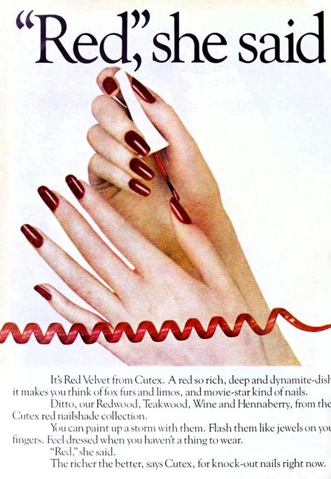 80s Nail Polish, Nail Campaign, Nail Polish Ads, Vintage Beauty Ads, Nails 80s, 60s Nails, Lipstick Poster, 90s Ads, 80s Nails