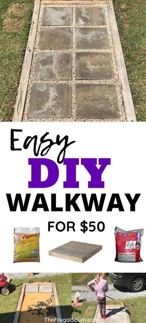 Diy Stone Walkway, Diy Walkway, Paver Walkway Diy, Landscape Timbers, Yard Ideas Cheap, Backyard Walkway, Outdoor Walkway, Paver Walkway, Garden Ideas Cheap