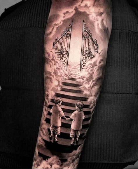 Religous Tattoo Leg, Religous Tattoo, Religious Tattoo Sleeves, Heaven Tattoos, Father Tattoos, Realistic Tattoo Sleeve, Men Tattoos Arm Sleeve, Men Tattoos, Forearm Sleeve Tattoos