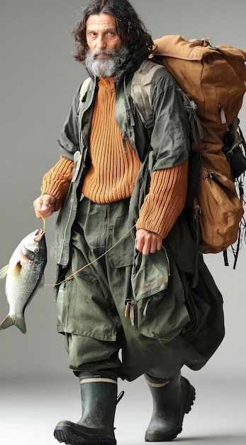 Fishermen Outfits, Wilderness Survival Aesthetic, Backpack Pose Reference, Holding Backpack Reference, Reference Poses Women, Fisherman Clothes, Expedition Aesthetic, Outfit Pose Reference, Traveller Outfit