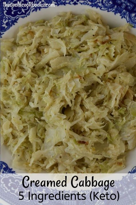 Creamy Cabbage Recipe with 5 Ingredients - These Old Cookbooks Creamy Cabbage Alfredo, Spaghetti With Cabbage Noodles, Keto Creamed Cabbage, Cabbage Cream Sauce, Cabbage And Pork Recipes, Angel Hair Cabbage Recipes, Cream Cabbage Recipes, Cabbage Alfredo, Creamy Cabbage Casserole