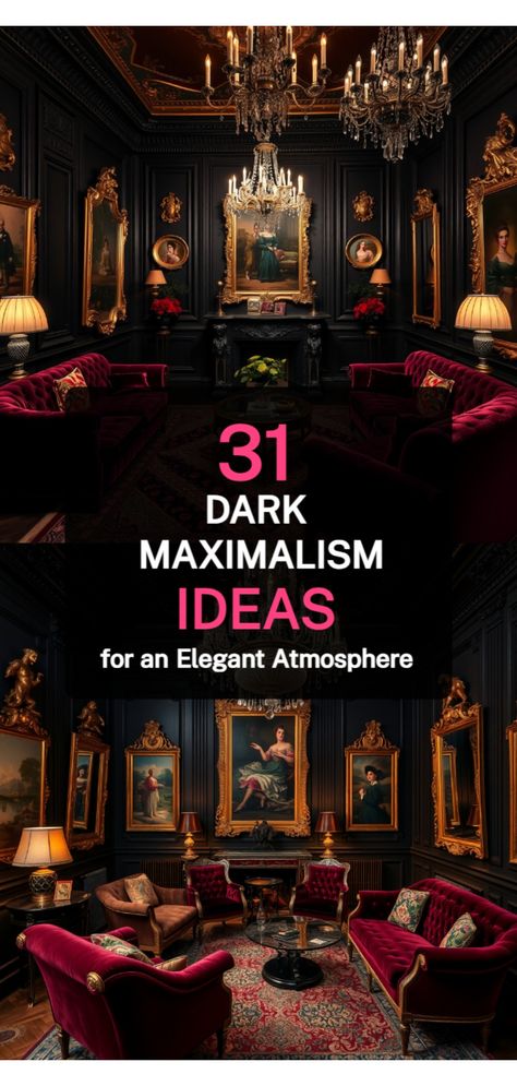 dark maximalism ideas Maximalist Tv Stand Decor, Dark Art Deco Home Decor, Styling An Etagere, All Black Home Interior, Rich Moody Living Room, Home Design Maximalist, Gallery Wall On Black Wall, Modern Academia Interior Design, Dark Maximalism Aesthetic