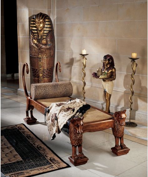 Ancient Egyptian Handcarved Royal King Tut Chaise Lounge Egyptian Bedroom, Egyptian Decorations, Egyptian Furniture, Egyptian Home Decor, Ancient Egyptian Architecture, Egyptian Design, Egyptian Artifacts, Decorating Themes, Tutankhamun