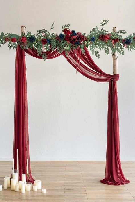 Wedding Arch Winter, Winter Wedding Arch, Simple Wedding Arch, Wedding Arch Draping, Arch Draping, Handmade Bouquets, Draping Fabric, Vintage Wedding Decorations, Romantic Decor