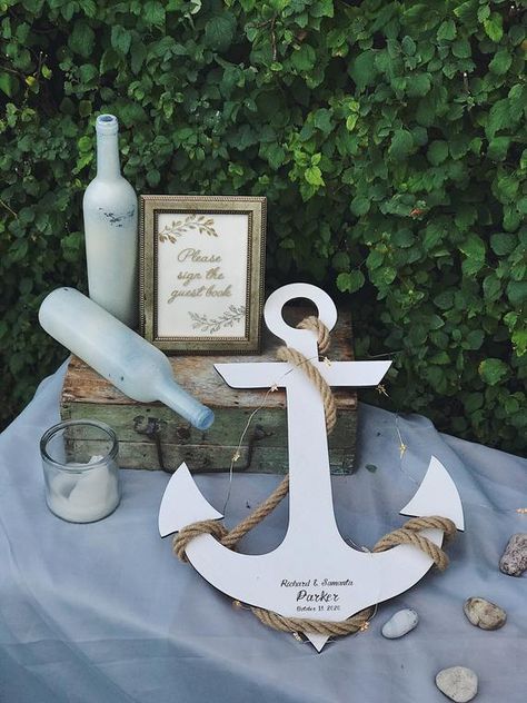 Seaside Wedding Decor, Beach Wedding Guest Book, Nautical Theme Wedding, Wooden Anchor, Tropical Wedding Decor, Anchor Wedding, Beach Wedding Guest, Nautical Wedding Theme, Beach Wedding Guests