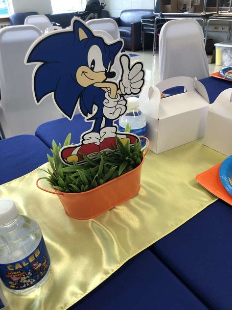 Sonic The Hedgehog Birthday Party Centerpieces, Sonic Table Centerpiece, Sonic Centerpieces Birthday Parties, Hedgehog Birthday Party Ideas, Sonic The Hedgehog Birthday Party, Sonic Birthday Parties, Shadow Sonic, Sonic Party, Hedgehog Birthday