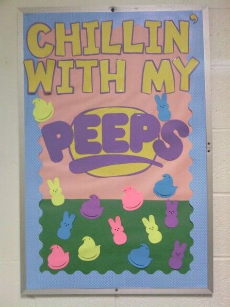 Peeps Bulletin Board Ideas, Easter Classroom Door, Easter Door Decorations, April Bulletin Boards, Easter Bulletin Boards, Preschool Door, Easter Classroom, Chillin With My Peeps, Bullentin Boards