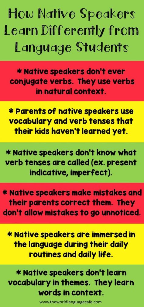 Why native speakers learn differently than language students. World Language, Teaching Philosophy, Learn Languages, Learn A Language, Spanish Teaching Resources, Esl Teachers, Dual Language, Spanish Language Learning, World Languages