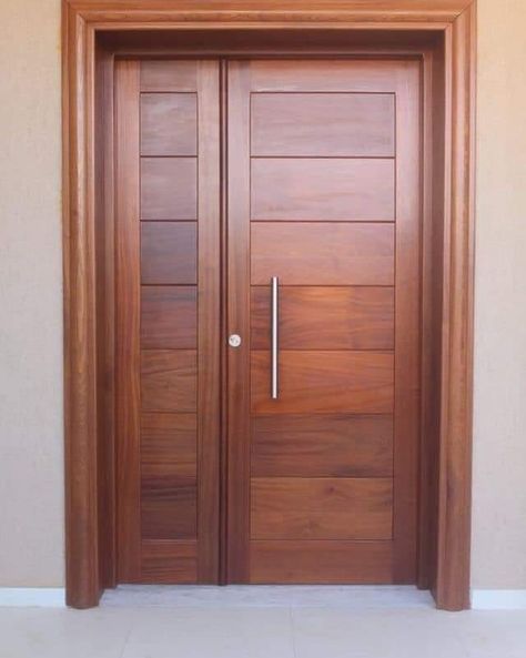 Double Doors Interior Modern Front Entrances, Tek Wood Main Door Design, Flush Double Door Design Modern, Front Door Design Wood Modern Double Door, Front Door Design Wood Double Door, Wooden Window Colours Ideas, Wooden Double Front Doors Kerala, Wooden Door Design Indian, Main Gate Double Door Design