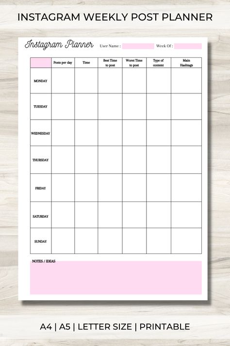 Instagram | Instagram Planner | Instagram Pla Instagram Planner Template, Pink Monthly Planner, Daily Planner Ideas, Study Planner Printable Free, Assignment Planner, Content Calendar Template, Instagram Planning, Study Planner Printable, Instagram Planner