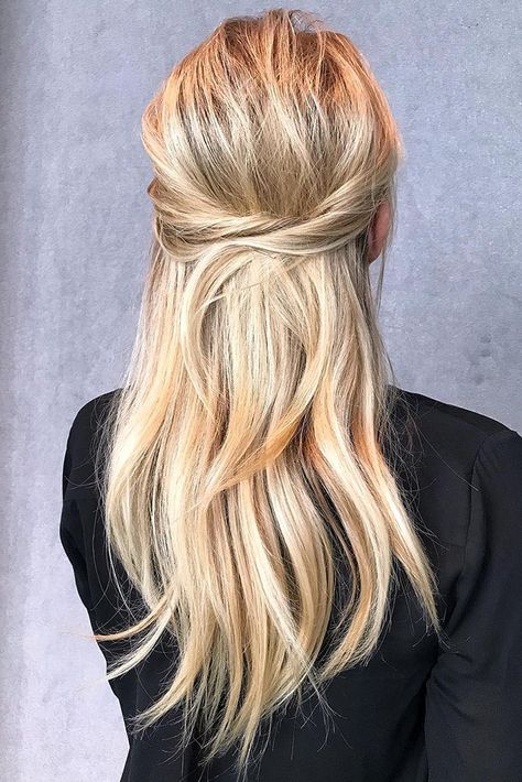 half up half down wedding hairstyles ideas for long blonde simple modern elegant hair_by_zolotaya Straight Wedding Hair, Down Wedding Hairstyles, Wedding Hair Half, Half Up Half Down Wedding, Vintage Wedding Hair, Simple Wedding Hairstyles, Hairstyles Wedding, Wedding Hairstyles Half Up Half Down, Wedding Hair Down