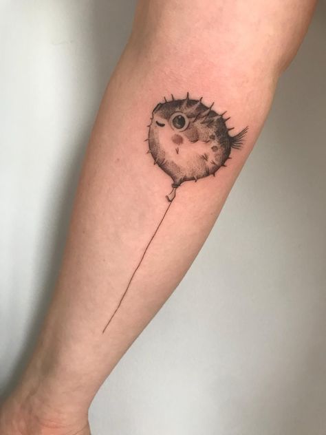 Blowfish Tattoo, Unique Animal Tattoos, Pointillism Tattoo, Marine Tattoo, Karma Tattoo, Balloon Tattoo, Flash Ideas, Armband Tattoos, Funky Tattoos