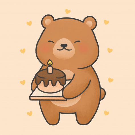 Lindo oso con estilo de dibujado a mano ... | Premium Vector #Freepik #vector #cumpleanos #mano #pastel #caracter Happy Birthday Bear, Happy Birthday Drawings, Birthday Doodle, Cartoon Birthday, Cake Drawing, Birthday Cartoon, Cute Happy Birthday, Birthday Card Drawing, Bear Drawing