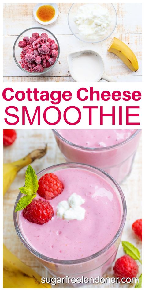 Cottage Cheese Smoothie Healthy, 4 Ingredient Natural Mounjaro, Vshred Recipes, Raspberry Cottage Cheese, Cottage Cheese Smoothie Recipes, Smoothie High Protein, Raspberry Cottage, Cottage Cheese Dessert Recipes, Raspberry Smoothie Recipes