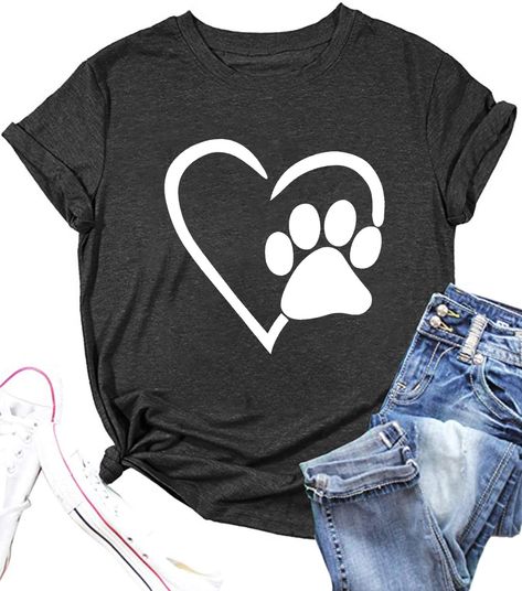 PRICES MAY VARY. FEATURES: Women Dog Paw Print Heart Graphic T-Shirt Love Dogs Tee Tops, casual short sleeve, o neck, good gift for mom MATERIALS: Lightweight and super comfortable to wear, it made of premium cotton blend which leaves a luxurious softness and skin friendly, very soft and excellent breathable. UIT FOR: spring,summer,fall,winter. Good choice to match with jeans,leggings,high heels,boots etc EXCELLENT GIFT: A great shirt to give your friend, sister, mother etc as a gift for a birth