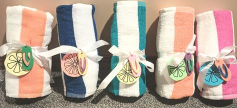 Pool towel with flip flop key chain and citrus tag. "Thanks for making my birthday the Zest!" Citrus Party, Bucket Ideas, Pool Towel, Birthday Surprise Party, Surprise Party, 12th Birthday, Pool Towels, Birthday Surprise, My Birthday