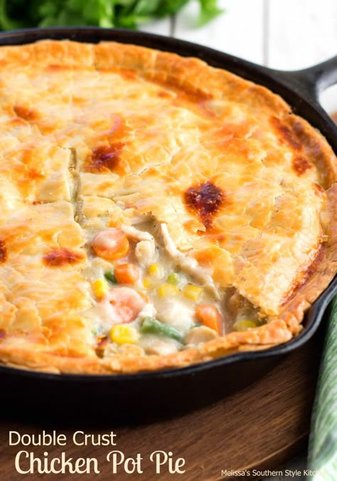 Double Crust Chicken Pot Pie Double Crust Chicken Pot Pie, Homemade Pot Pie, Cast Iron Skillet Cooking, Chicken Pot Pie Recipe, Pot Pie Filling, Iron Recipes, Pot Pie Recipe, Iron Skillet Recipes, One Skillet Meals