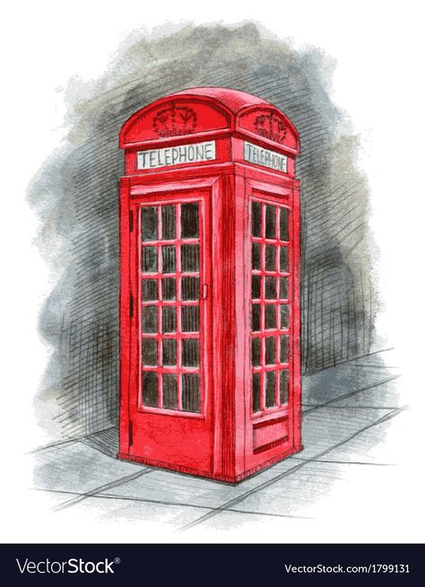 Telephone Drawing, London Telephone Booth, London Phone Booth, London Drawing, Red Telephone Box, Red Telephone, Telephone Box, Telephone Booth, Phone Box