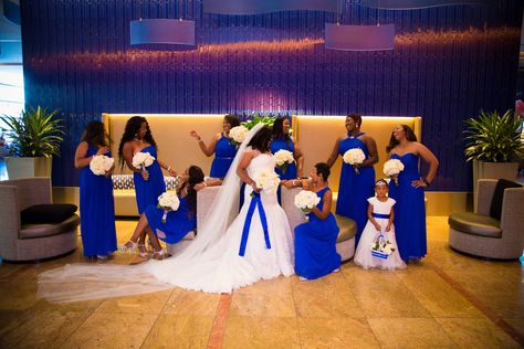 Our Royal Blue and White Wedding Royal Blue Bridesmaids Dresses Ballgown Wedding Dresses, Royal Blue Wedding Theme, Kim Wedding, Blue Wedding Gowns, Wedding Royal, Royal Blue Bridesmaid Dresses, White Tux, Gold Wedding Colors, Ballgown Wedding