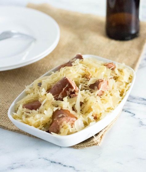 Sauerkraut And Sausage, Kielbasa And Sauerkraut, Sausage And Sauerkraut, Crockpot Sauerkraut, Sausage Sauerkraut, Sauerkraut Recipe, Sausage Crockpot, Kielbasa Recipes, Buttered Vegetables