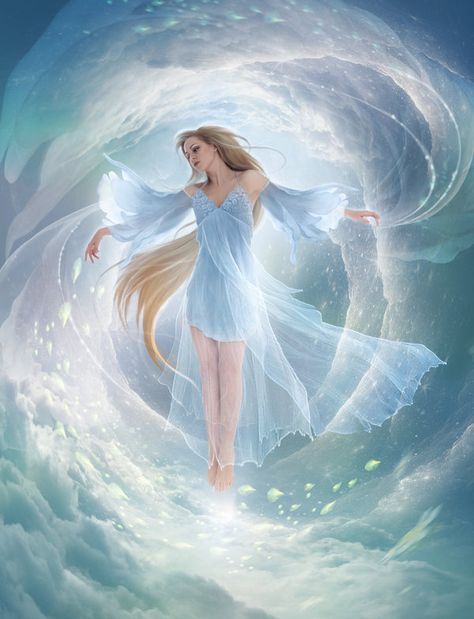 Air Goddess, Air Dress, Air Magic, Goddess Aesthetic, Sea Dress, Elemental Magic, Water Powers, Angel Girl, Fire Bird