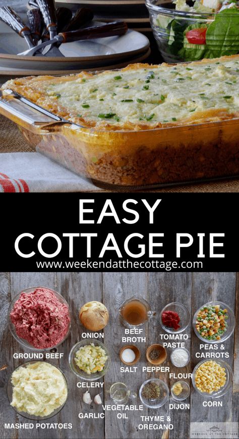 Best Cottage Pie, Weekend At The Cottage Recipes, Sheapards Pie, Easy Cottage Pie, Shell Recipes, Cottage Recipes, Cottage Meals, Parmesan Mashed Potatoes, Cottage Pie Recipe