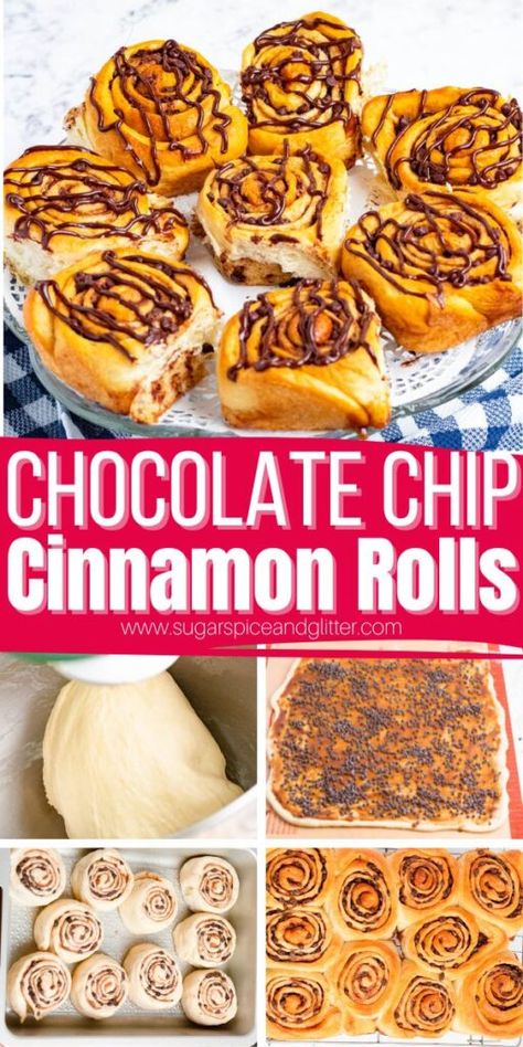 A fun twist on our always popular Copycat Cinnabon Cinnamon Rolls recipe, today's Chocolate Chip Cinnamon Rolls are soft, tender and rich cinnamon rolls generously studded with melted chocolate chips and topped with a luscious chocolate cream cheese icing drizzle. Cinnamon Rolls With Chocolate, Chocolate Chip Cinnamon Rolls, Copycat Cinnabon Cinnamon Rolls, Cinnabon Cinnamon Rolls Recipe, Copycat Cinnabon, Cinnamon Bun Cake, Chocolate Cream Cheese Icing, Icing Drizzle, Baking Cupboard