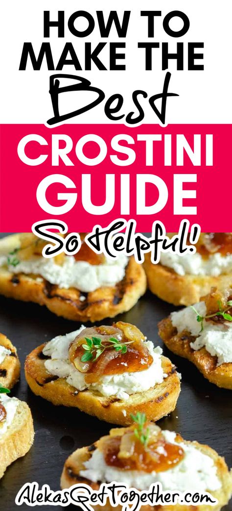 Ahh crostini!!! 😍 It literally is my favorite appetizer to serve guests when entertaining. It's versatile, simple (but can be fancy) and usually satisfies your guests hungry belly quickly. But there's a few things to know before making crostini at home. Keep reading to make the best crostini! Spreads For Crostini, Cold Crostini Appetizers, Simple Italian Appetizers, Crostini Bar Build Your Own, Canapes Ideas Easy Finger Foods, Crustini Appetizers Garlic, French Bread Appetizers Simple, Fancy Crostini, Easy Crostini Appetizers