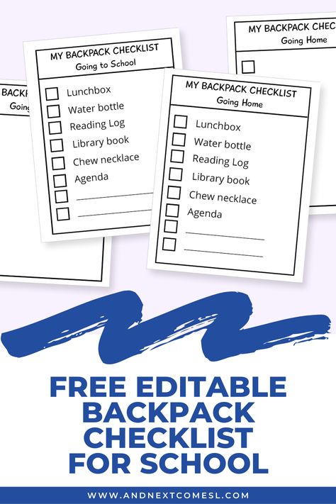 School Bag Checklist, Checklist For School, Backpack Checklist, Preschool Checklist, Home Reading Log, Middle School Organization, Age Appropriate Chores For Kids, Back To School List, Back To School Checklist