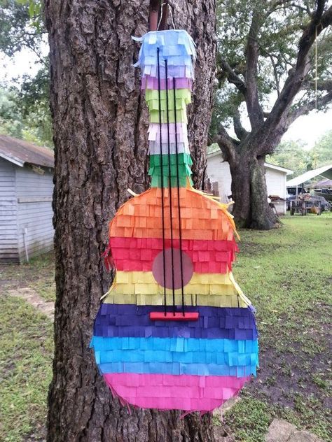 Guitar Pinata, Mexican Pinata, Music Birthday Party, Mexican Birthday Parties, Piñata Ideas, Bohemian Party, Fiesta Birthday Party, Mexican Birthday, Diy Pinata