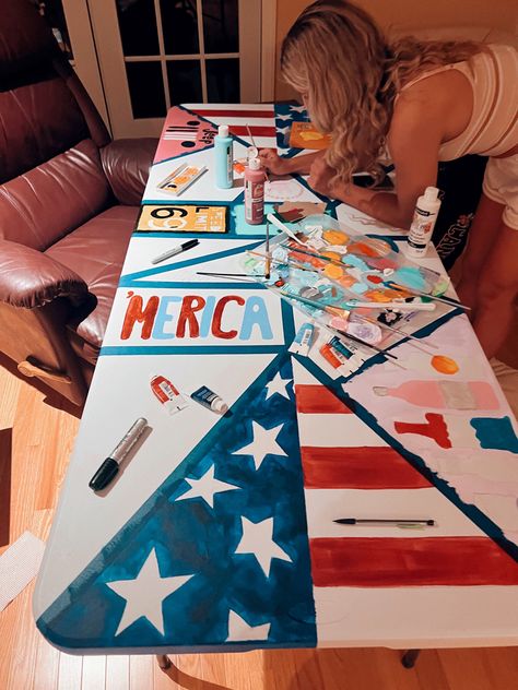 Girl Pong Table, Pong Table Painted, Pong Table, Custom Beer Pong Tables, Diy Beer Pong, Diy Beer Pong Table, Neighborhood Party, Beer Table, Summer Cups