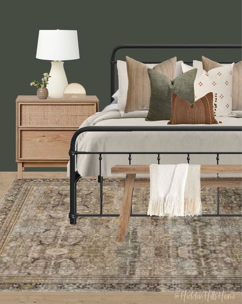 How To Style A Black Bed Frame, Rug Size For King Sized Bed, Black Furniture Guest Room, Bedroom With Black Bed Frame, Bedroom Ideas Black Bed Frame, Black Bed Frame Bedroom Ideas, Black Bedframe Bedroom Ideas, Simple Guest Bedroom Ideas, Scandi Bedroom Decor