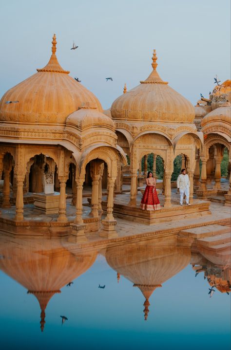 Our first location of the Pre-Wedding Shoot - Bada Bagh. A historic location few miles away from the center of Jaisalmer, which holds immense importance to the leaders and its ancestor of the city. Photoshoot In Jaisalmer, Udaipur Wedding Photography, Pre Wedding Shoot Location Ideas, Rajasthan Wedding Aesthetic, Jodhpur Pre Wedding Shoot, Indian Wedding Location, Jaisalmer Pre Wedding Shoot, City Palace Jaipur Photography, Destination Wedding Aesthetics