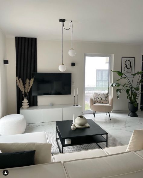 Black Living Room Decor, Modern Apartment Living Room, Modern Apartment Decor, Black And White Living Room, Tv Wand, Latest Living Room Designs, Living Room Decor Gray, Beige Living Rooms, Apartment Living Room Design