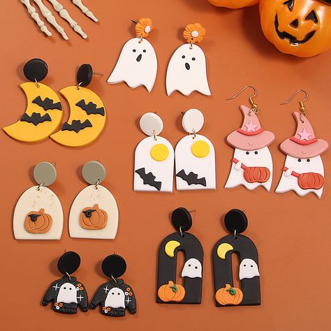 AENSOA Unusual Halloween Polymer Clay Earrings for Women Girls Lovely Ghost Bat Pumpkin Pattern Drop Halloween Polymer Clay Earrings, Ghost Props, Halloween Polymer Clay, Polymer Clay Halloween, Clay Halloween, Earrings Funny, Bat Pumpkin, Ghost Bat, Ceramic Earrings